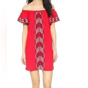EUC Piper by Townsen Red Embroidered Off Shoulder Boho Dress Size Medium